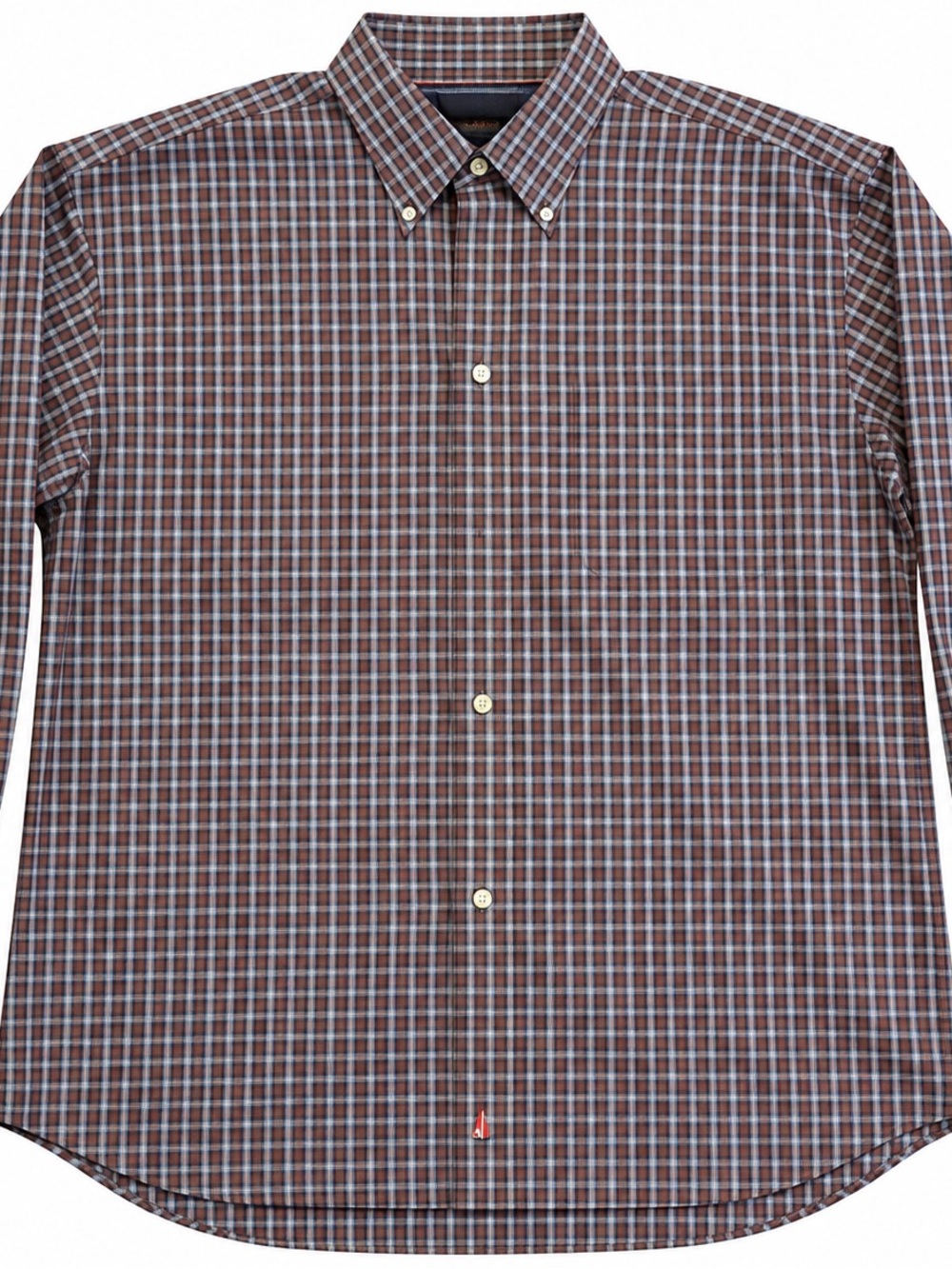 Nordstrom Brown Plaid Button-Down Shirt with Light Blue Check